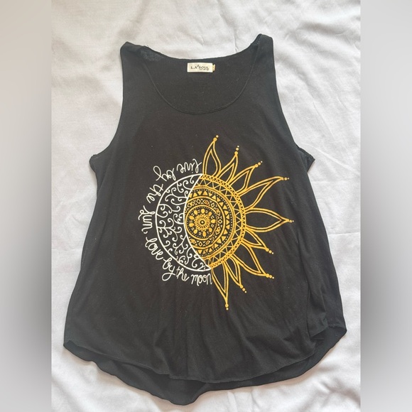 La Soul Tops - L.A. Soul Black Sun & Moon Graphic Tank | Size M | Boho
